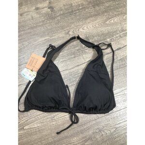 Shade & Shore Black Triangle Bikini Top Adjustable Straps XL (16) Ribbed Texture